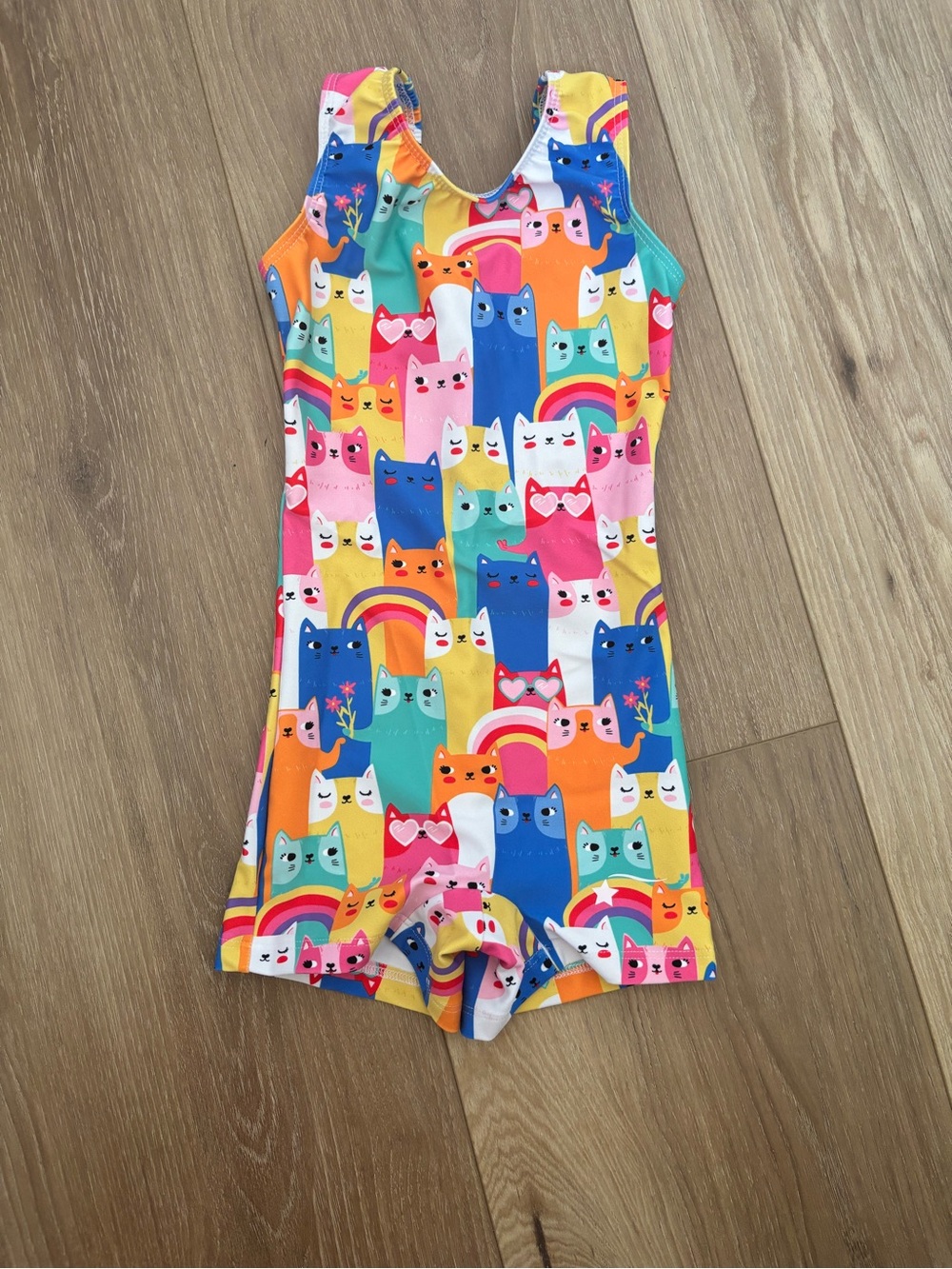 Destira colorful kitty gymnastics onesie